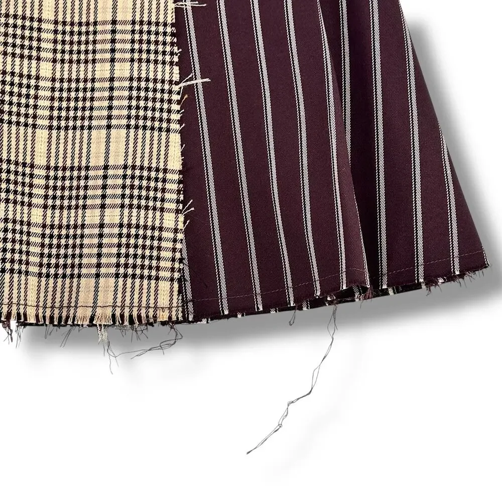 Gianni Bini GB Girls Mixed Media Faux Wrap Plaid Pleated Mini Skirt Sz 6 Brown